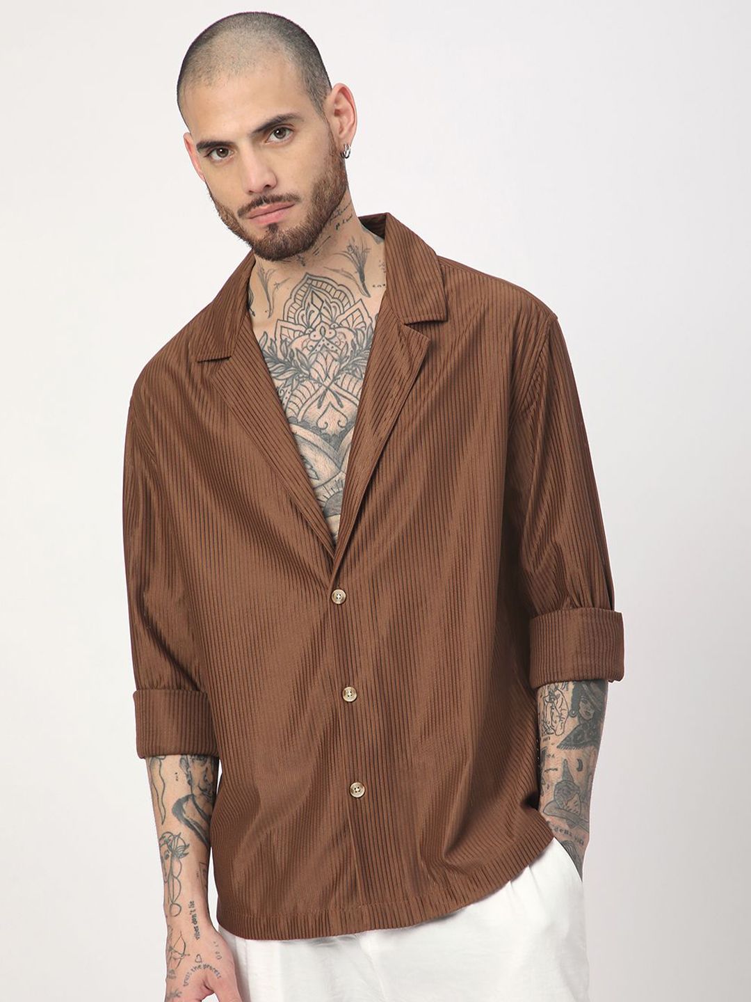 Buy VASTRADO Ribbed Notched Lapel Collar Classic Oversized Shirt