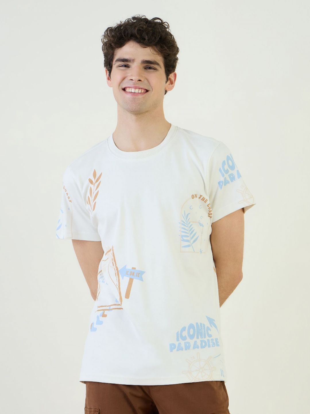 Iconic Men Graphic Printed Round Neck Cotton T-shirt