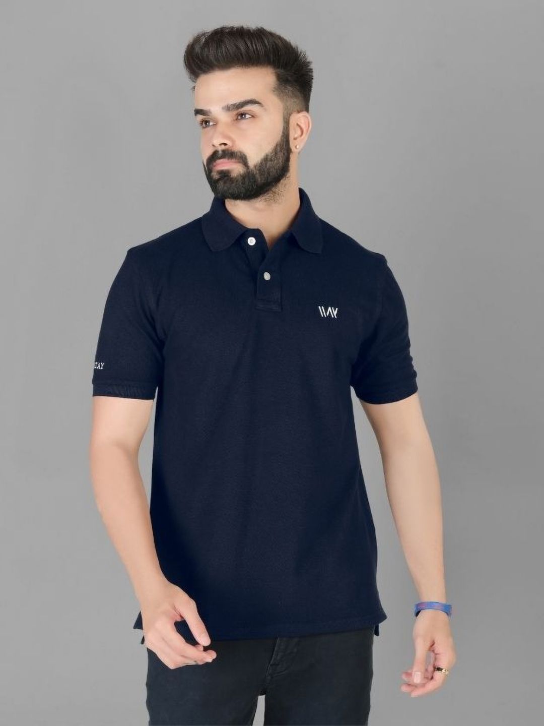 WATAY Men Brand Logo Polo Collar T-shirt