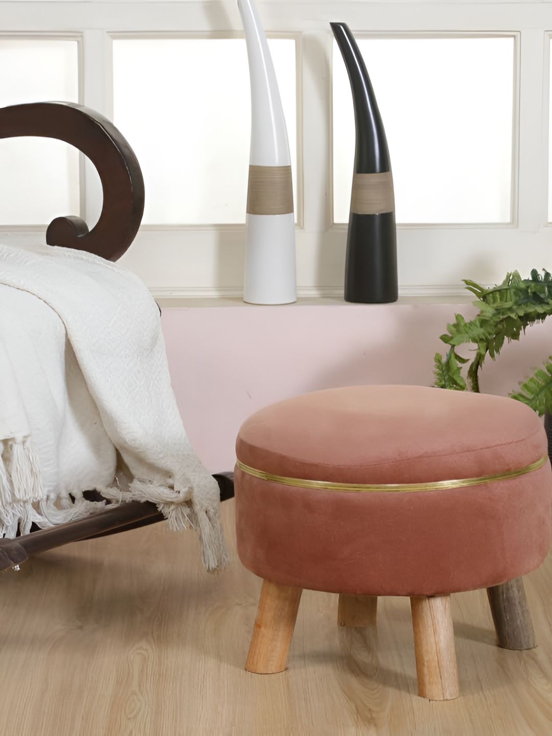 Shadowkart Brown Wooden Pouffe Ottoman