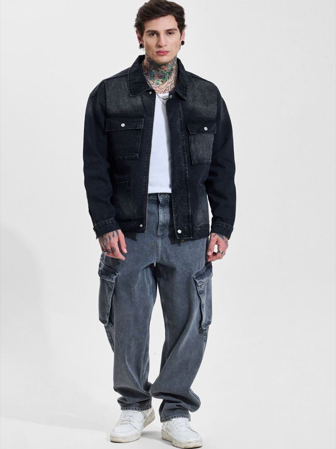 Snitch Black Solid with Faded Effect Jacket