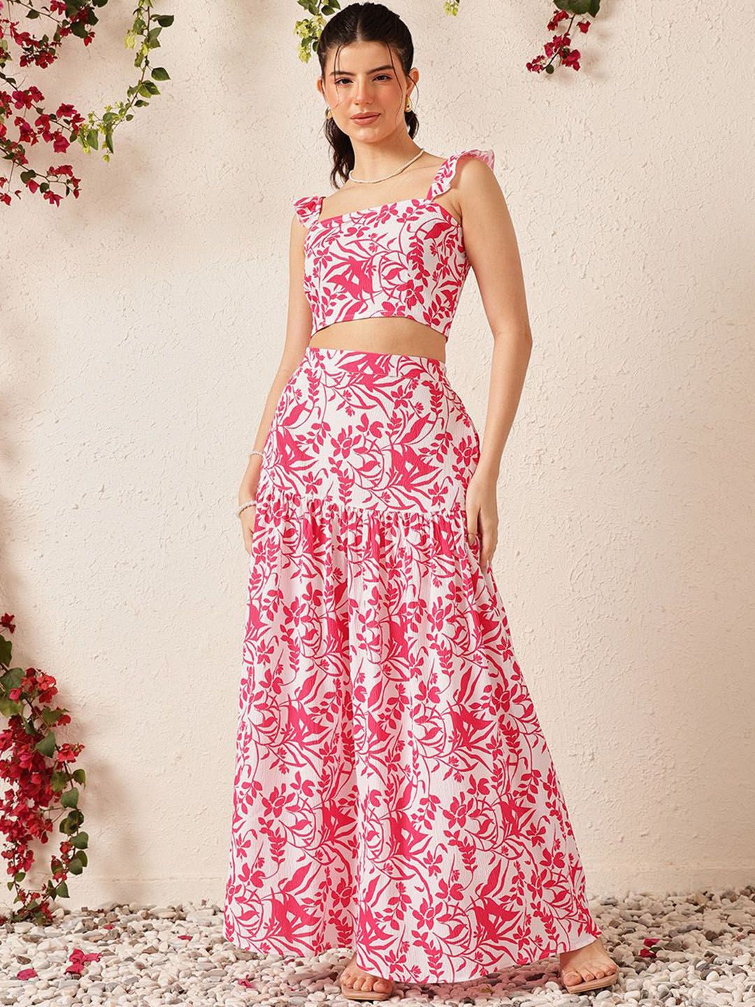 STREET 9 Floral Printed Square Neck Top With Skirt Co-Ords