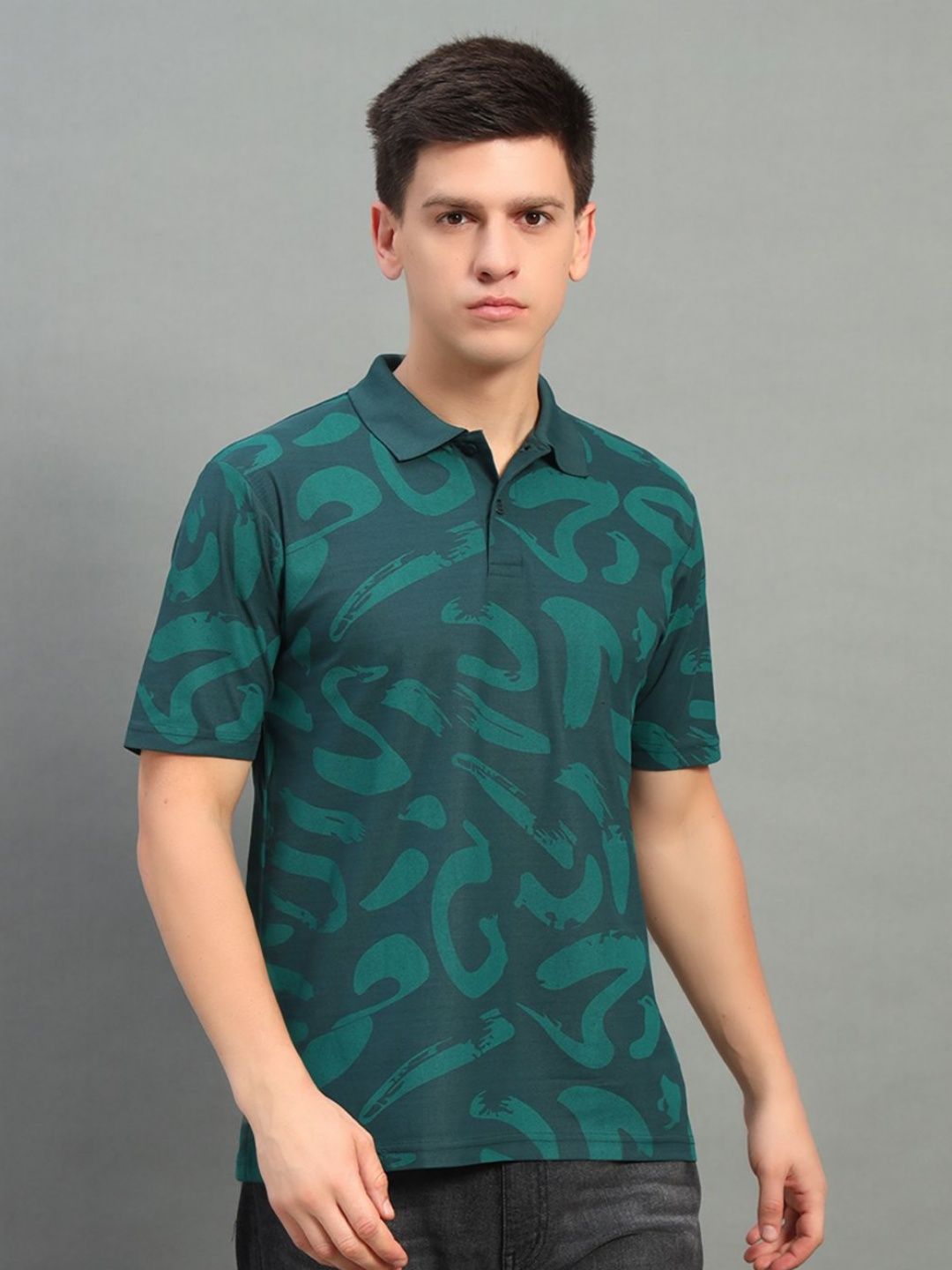 SZN Men Camouflage Printed Polo Collar Moisture Wicking Pockets T-shirt