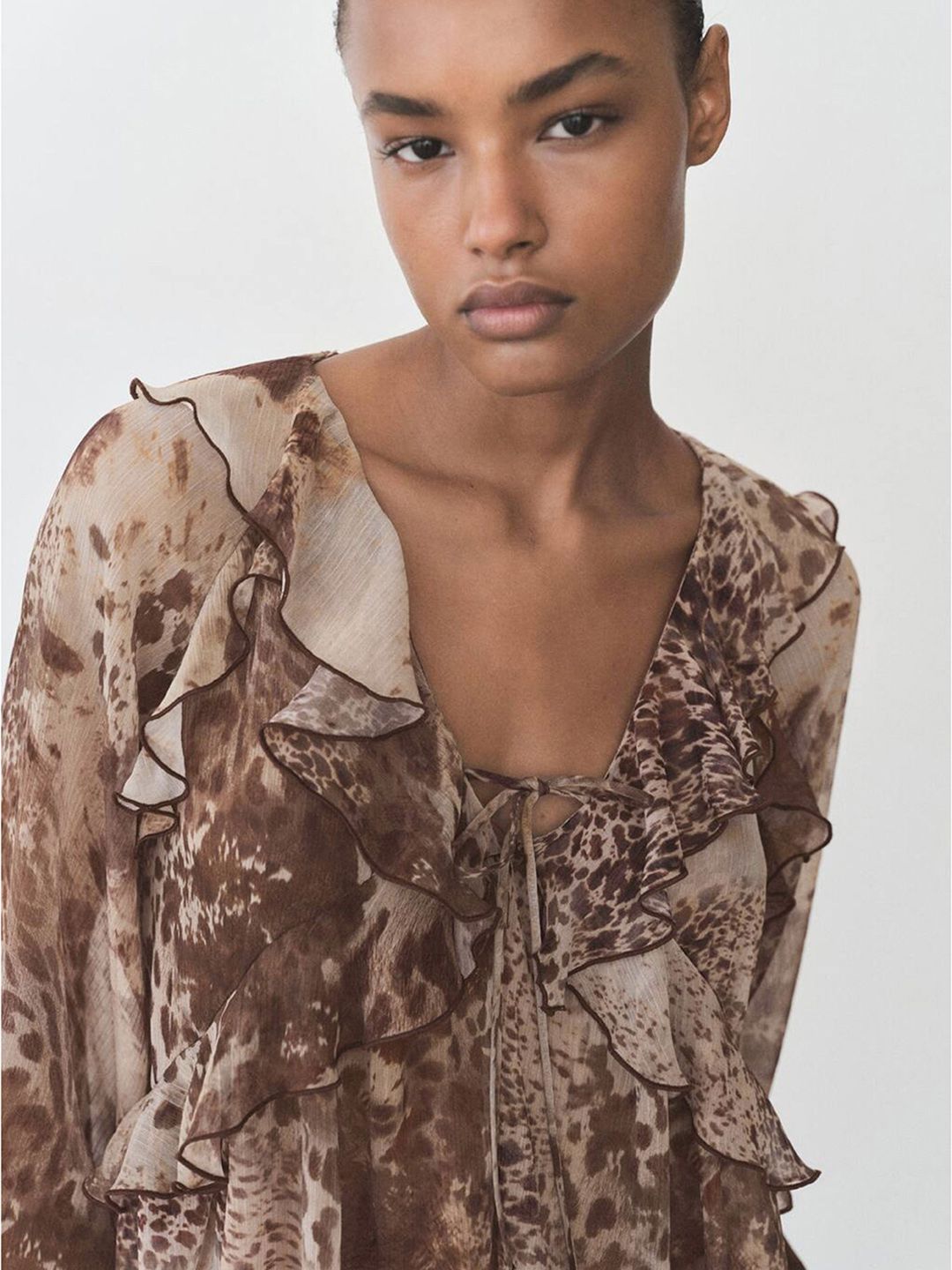 Animal Print Gauze Ruffled Top