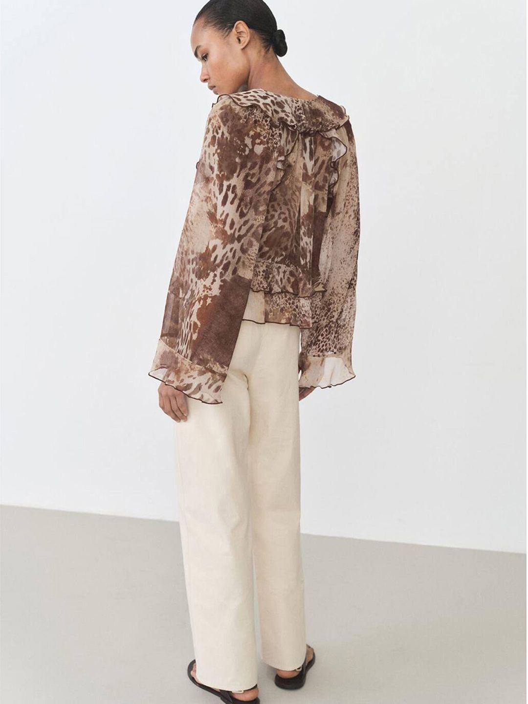 Animal Print Gauze Ruffled Top