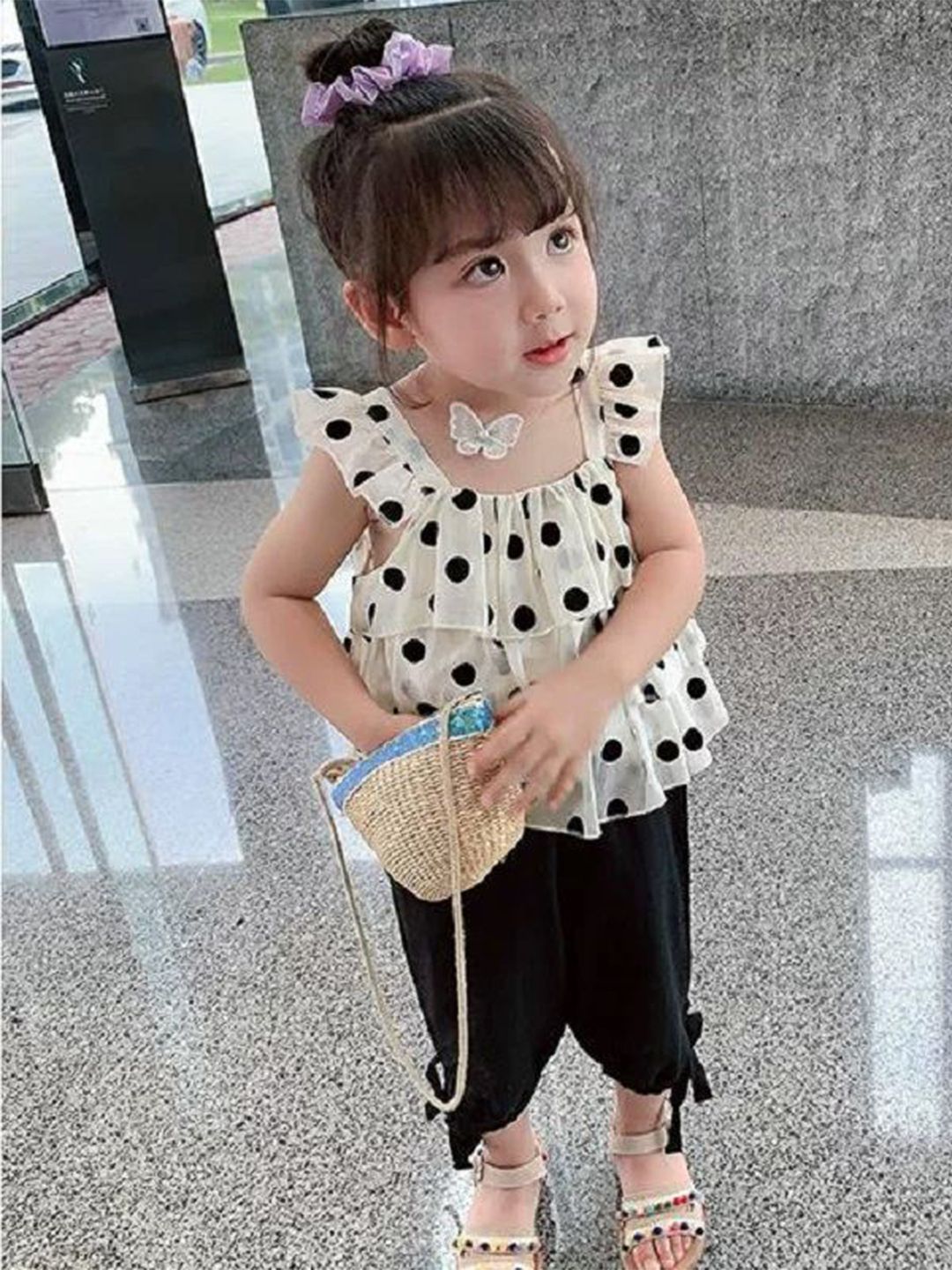 StyleCast x Revolte Girls Polka Dot printed Sleeves Pure Cotton Top With Capris