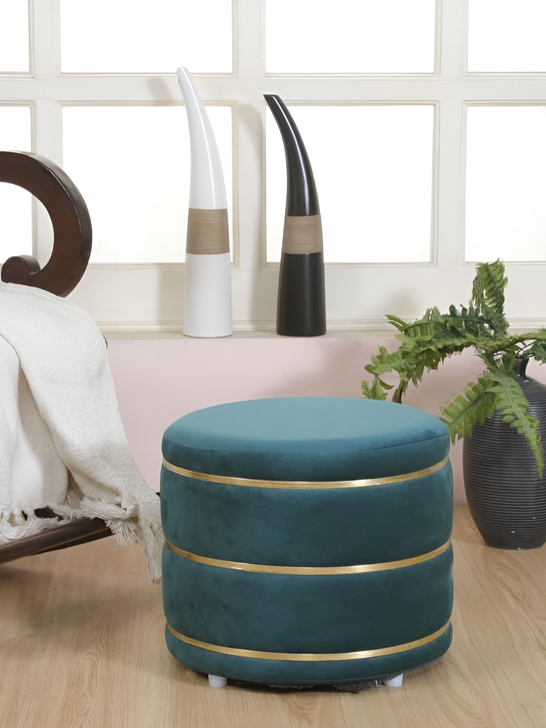 Shadowkart Se Green Velvet Cylindrical Pouffe Ottomans