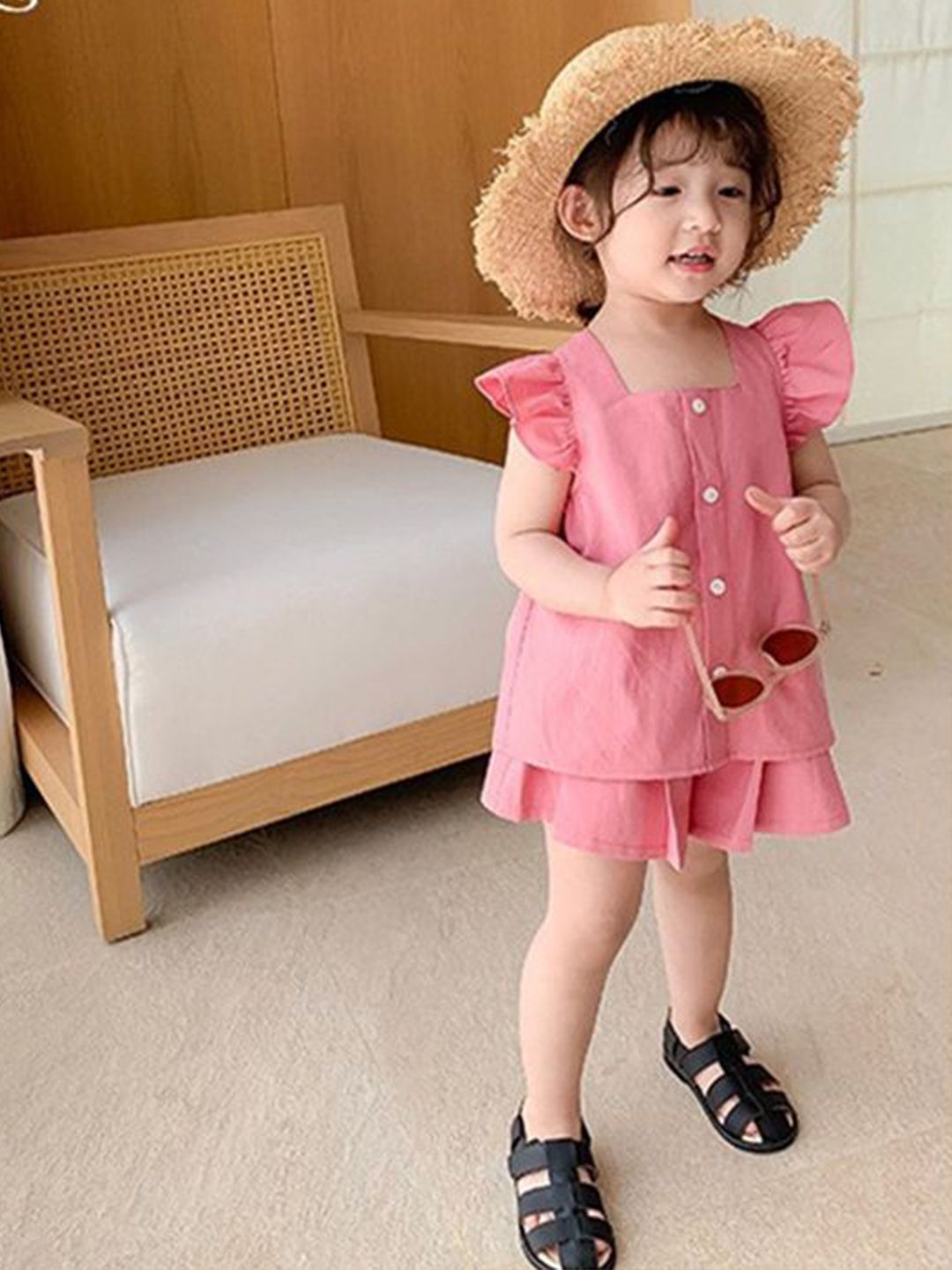 StyleCast x Revolte Girls Sleeveless Square Neck Pure Cotton Top With Shorts