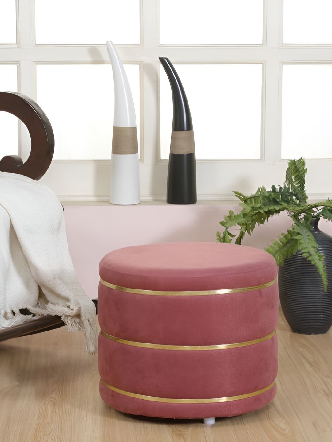Shadowkart Purple Wooden Round Shaped Ottomans