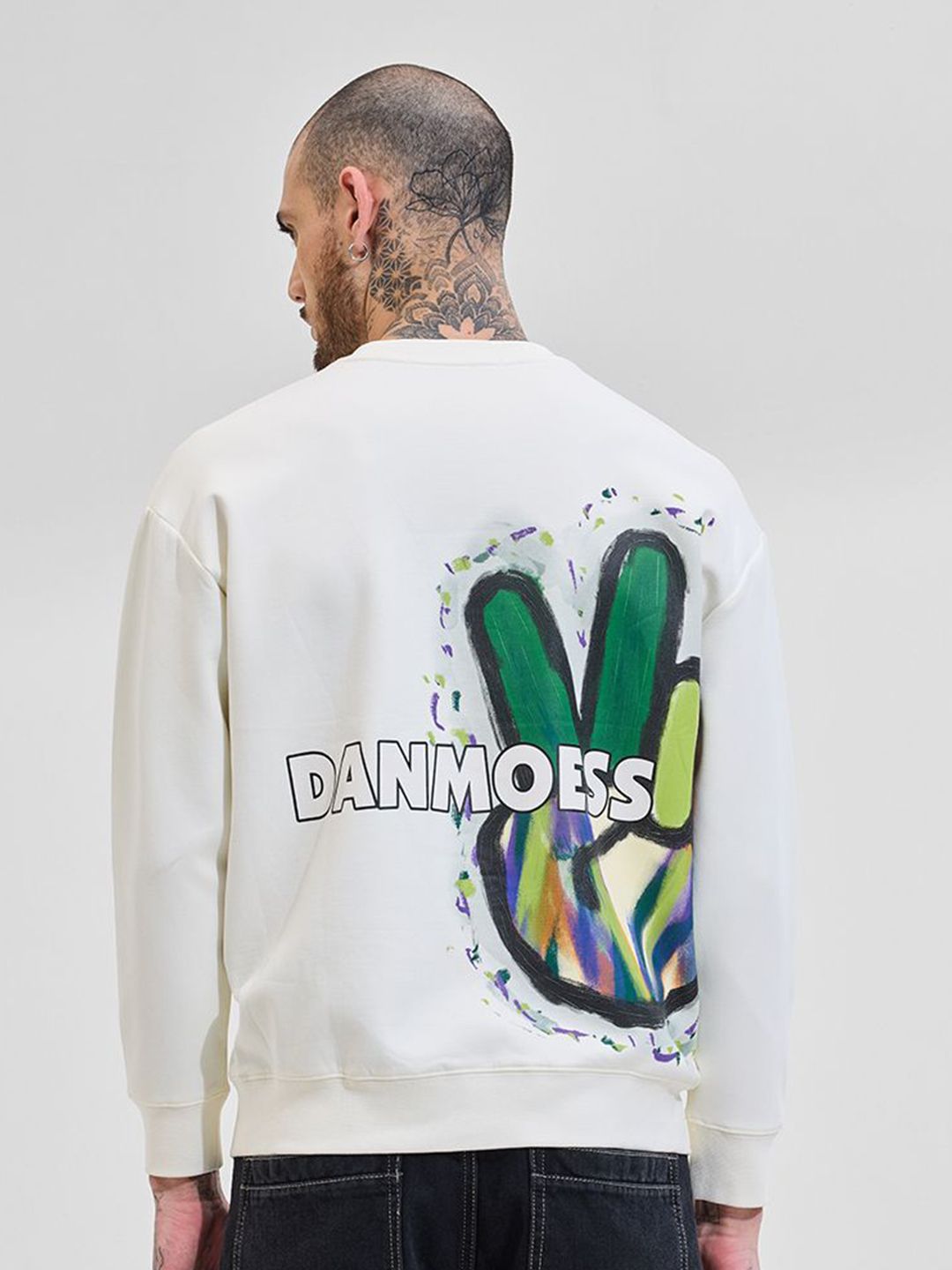 Snitch Men Off White Graphic Embroidered Sweatshirt