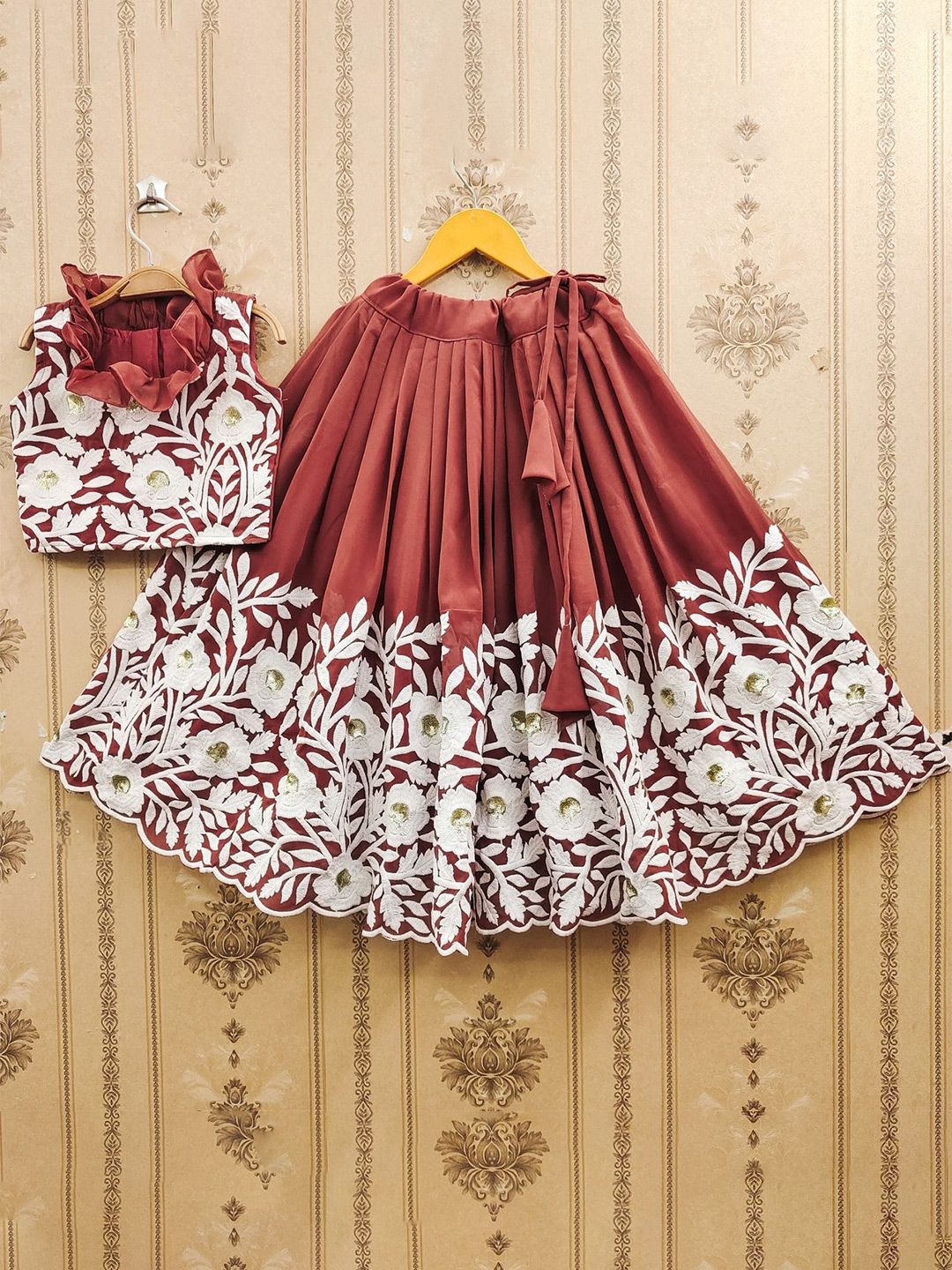 BAESD Girls Embroidered Thread Work Ready to Wear Lehenga &