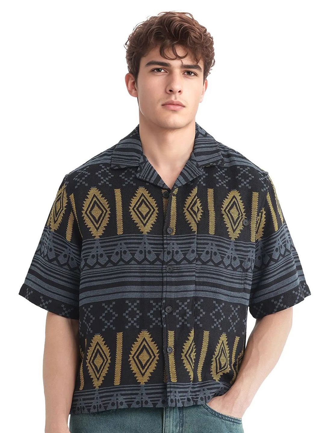 Men Aztek Shirt RARE RABBIT Men Comfort Boxy Opaque Casual Shirt