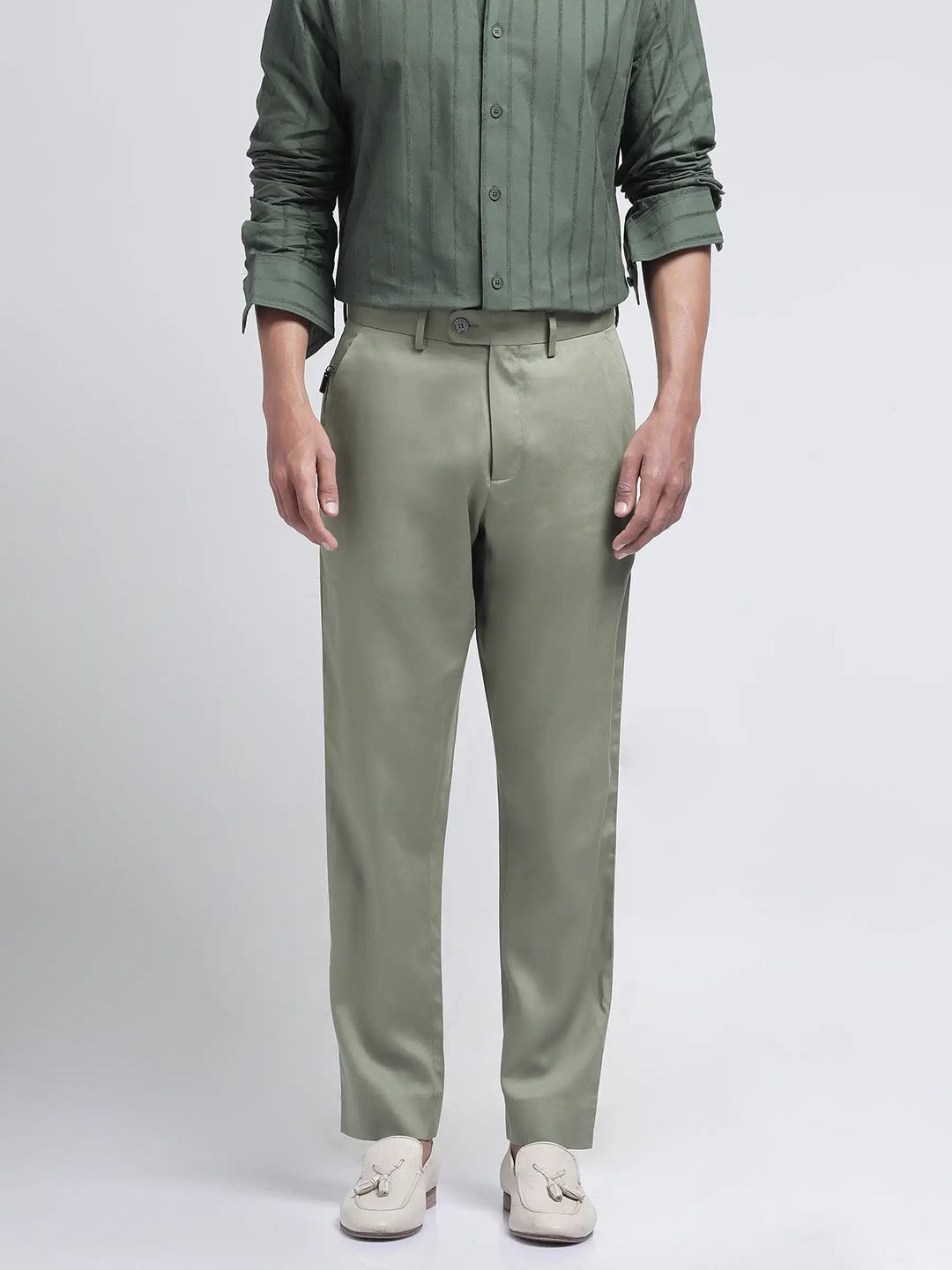 Men Ugo Trouser RARE RABBIT Men Green Regular Fit Plain Trouser