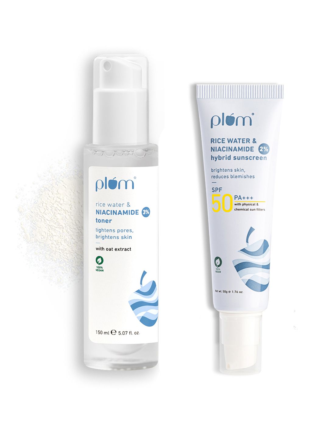 Plum Plum Set of 2% Niacinamide Sunscreen - 50g & 3% Niacinamide Alcohol-Free Toner - 150ml