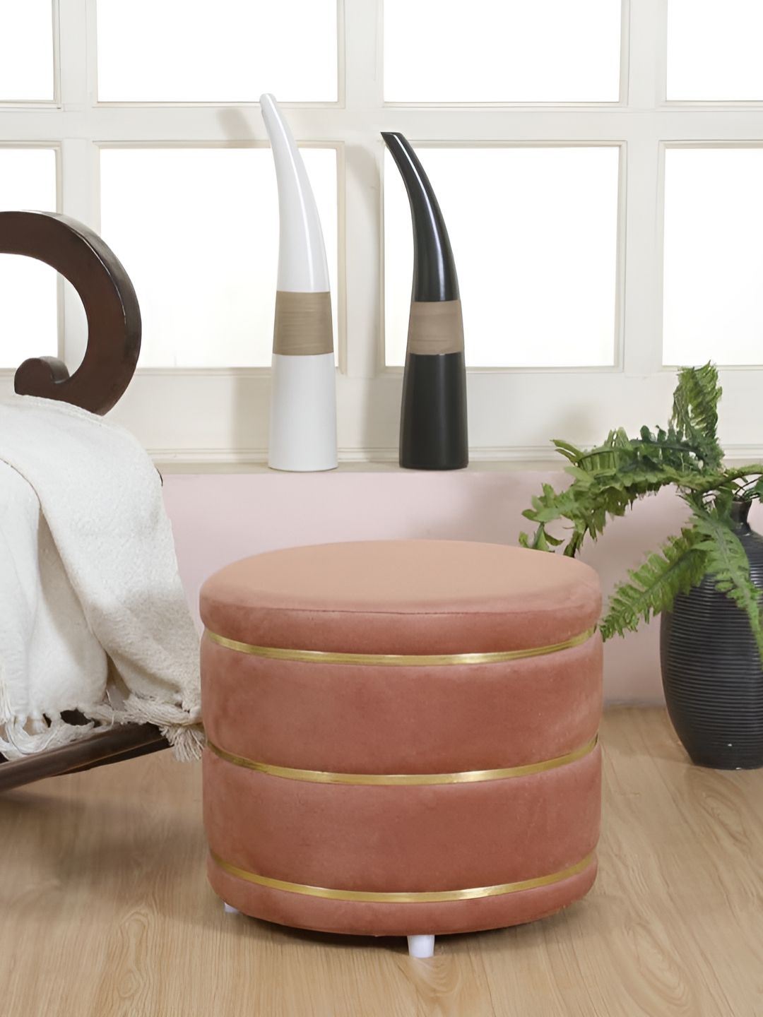 Shadowkart Brown Wooden Mudda Pouffe Ottoman