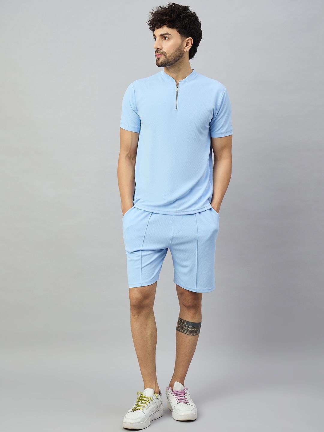 CHROME & CORAL Men Zipper T-Shirt & Shorts Tracksuits