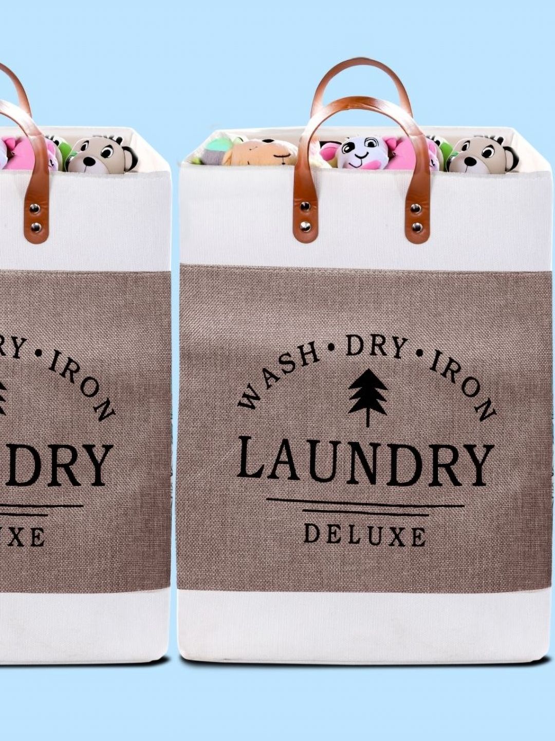 Stylista 2-Pcs Brown Printed Durable & Foldable Laundry Bag with Handle