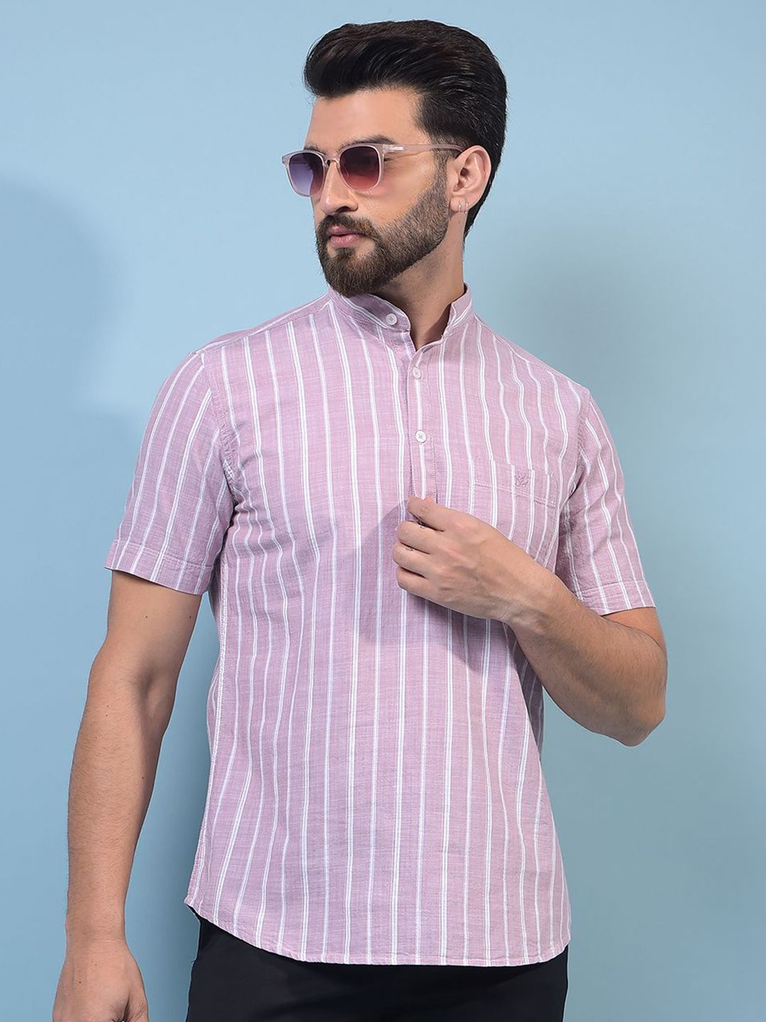 Crimsoune Club Men Striped Thread Work Straight Kurta