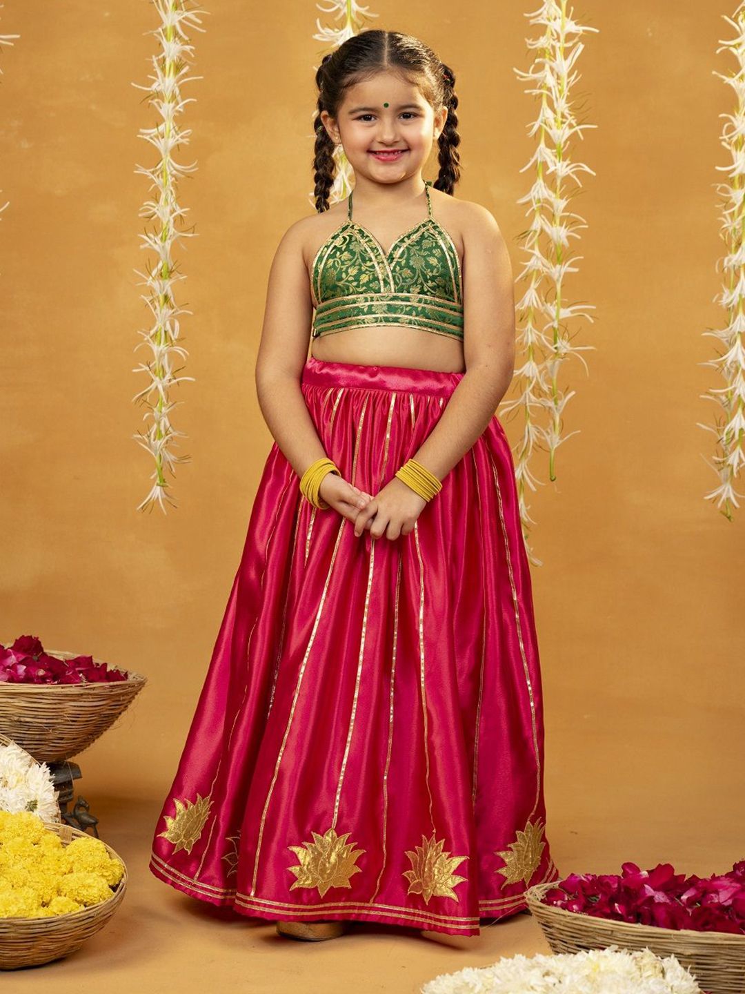 Jilmil Girls Woven Design Ready To Wear Zari Lehenga & Blouse