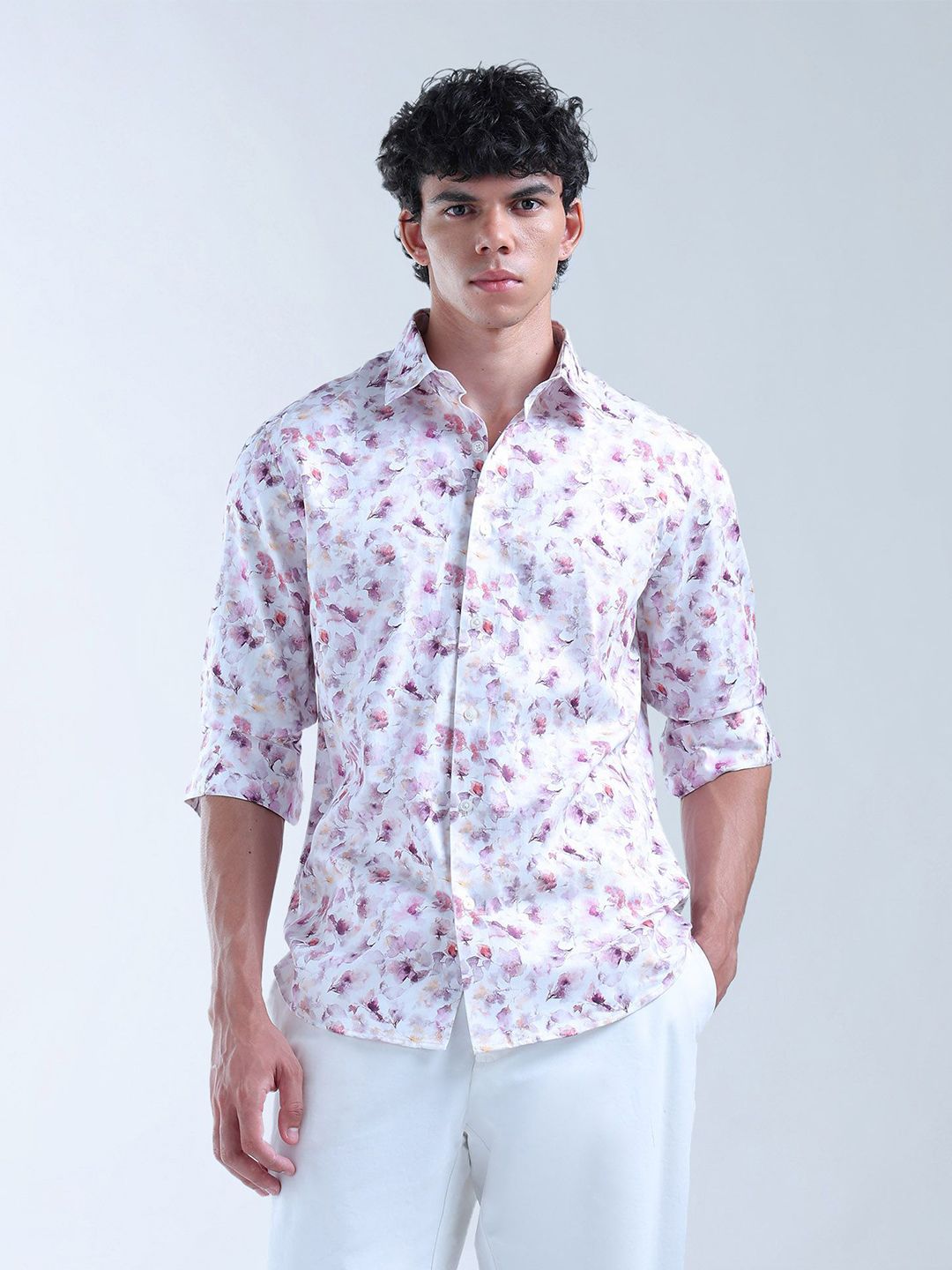Flying Machine Slim Fit Floral Printed Spread Collar Pure Cotton Casual Shirt