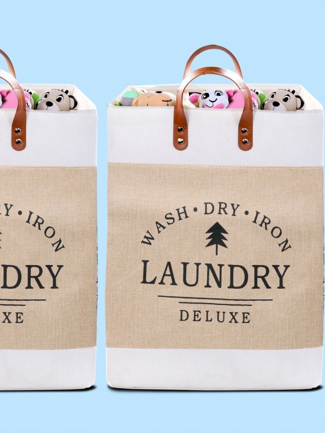 Stylista 2-Pcs Beige Printed Durable & Foldable Laundry Bag with Handle