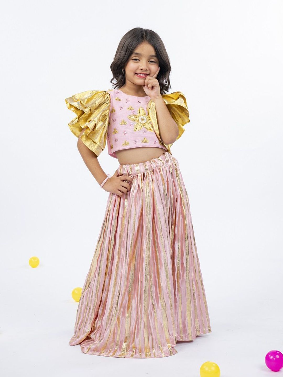 Jilmil Girls Embellished Beads And Stones Ready To Wear Lehenga & Blouse