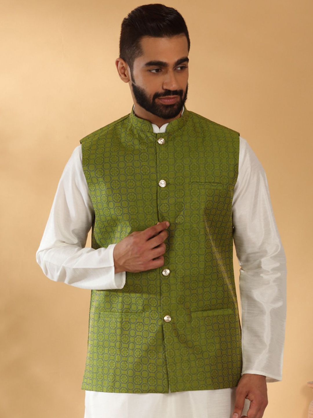 KRAFT INDIA Printed Mandarin Collar Nehru Jacket