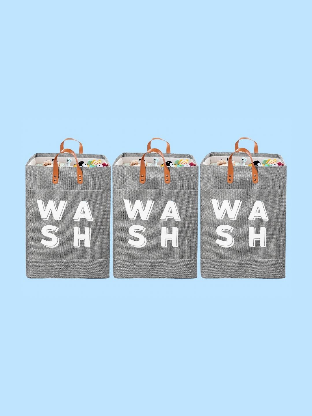 Stylista 3-Pcs Grey Printed Durable & Foldable Laundry Bag with Handle