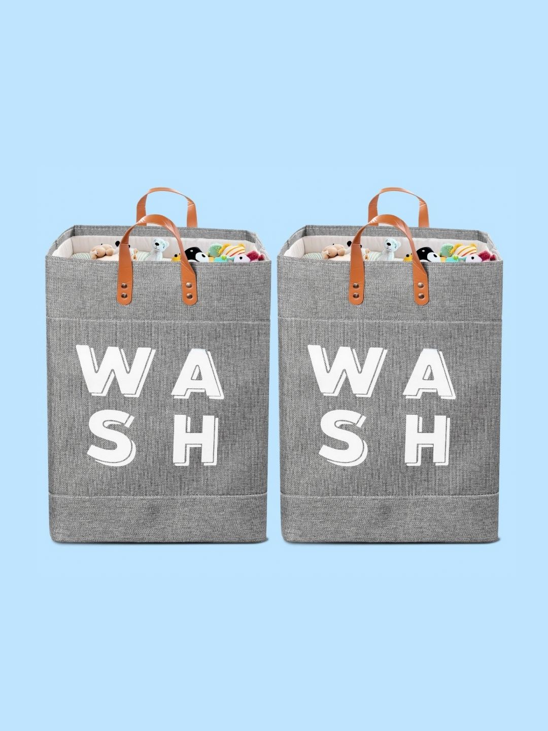 Stylista 2-Pcs Grey Printed Durable & Foldable Laundry Bag with Handle