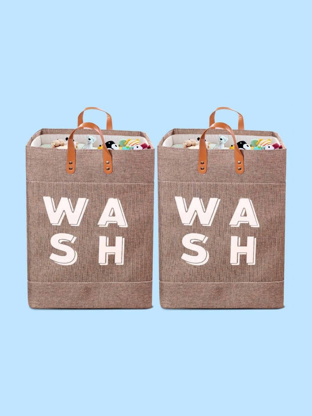 Stylista 2-Pcs Brown Printed Durable & Foldable Laundry Bag with Handle