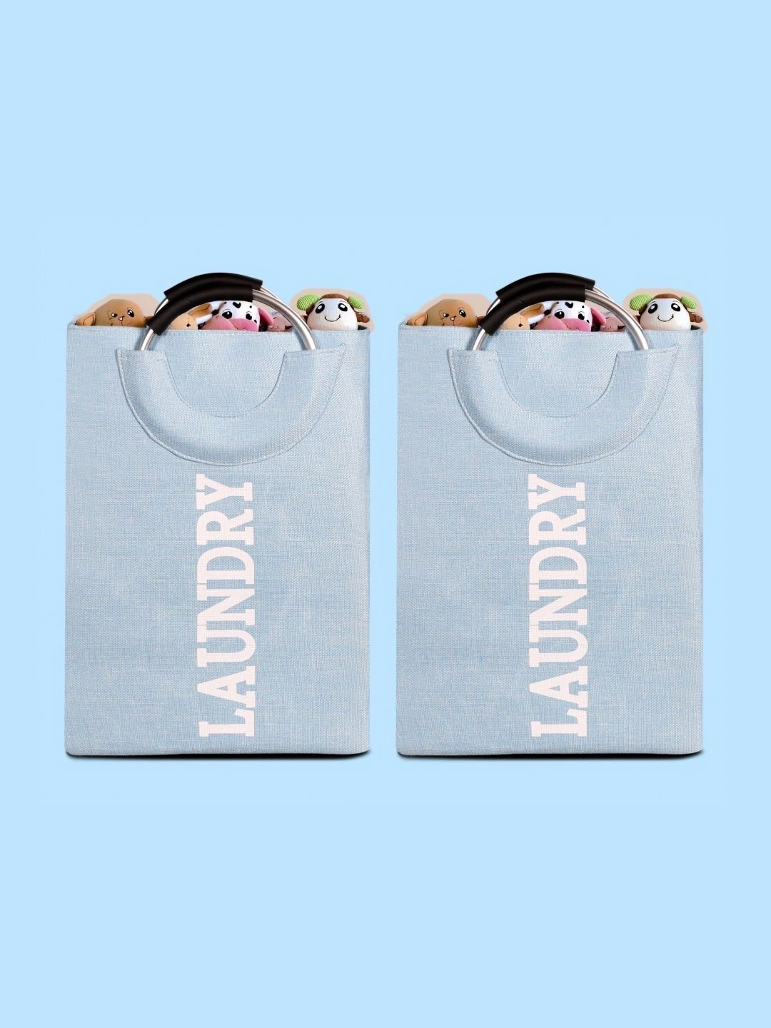 Stylista 2-Pcs Blue Printed Durable & Foldable Laundry Bag with Metal Handle