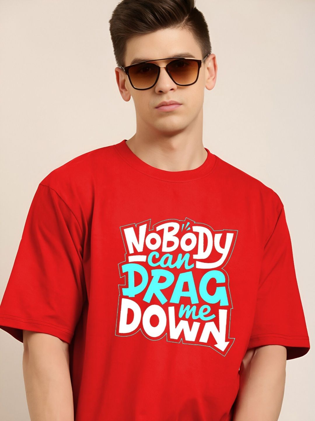 TQH Typography Printed Round Neck Oversized T-shirt