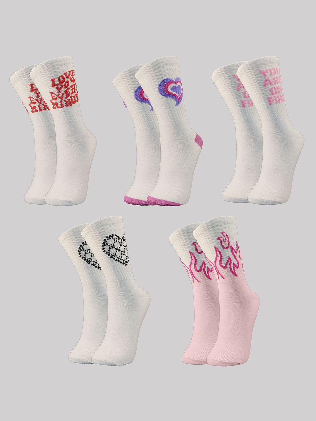 TRAZO Women Pack Of 5 Self Design Calf-Length Socks