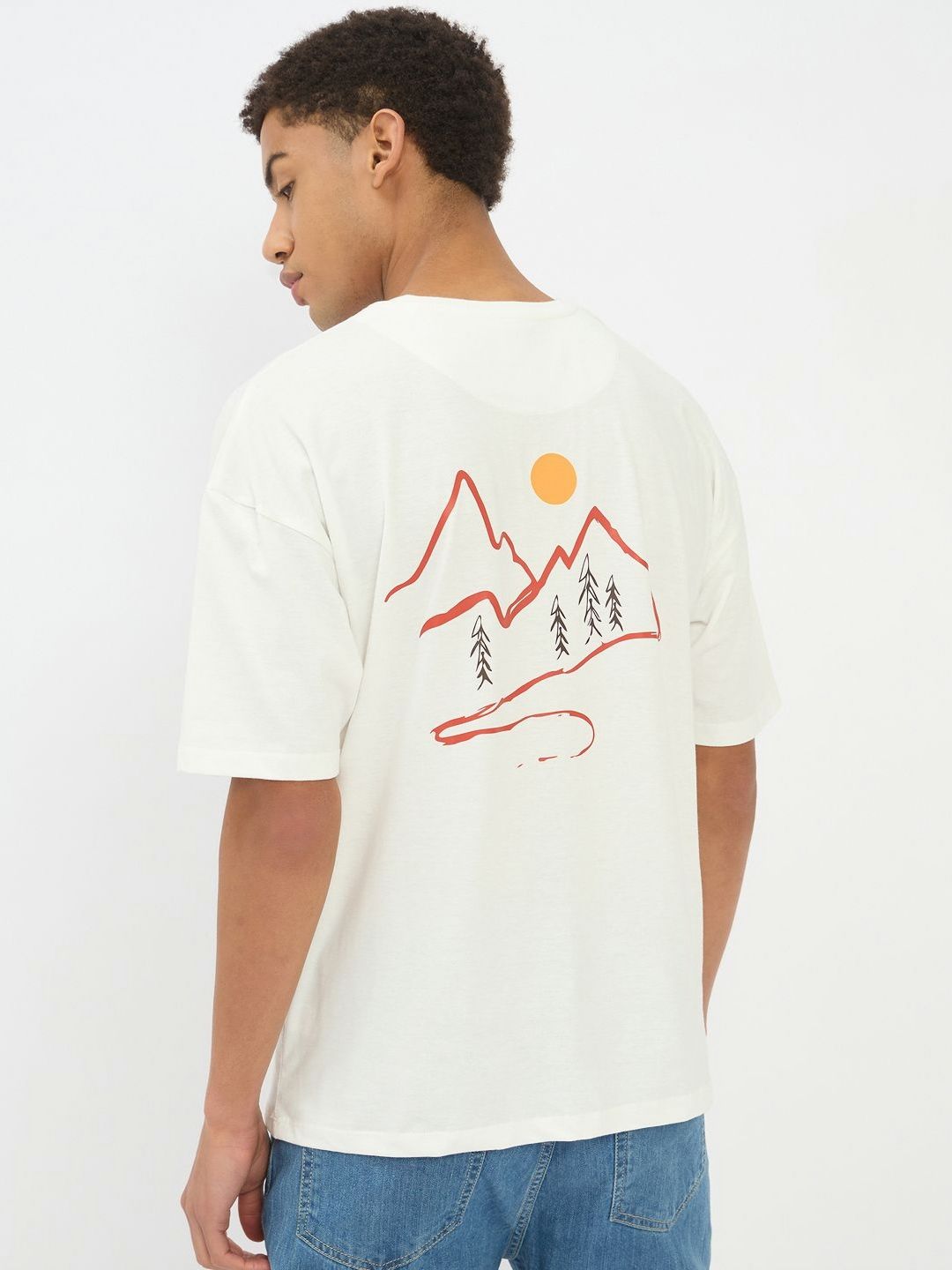 Mast & Harbour Typography Printed Round Neck Short Sleeves Cotton Relaxed Fit T-shirt