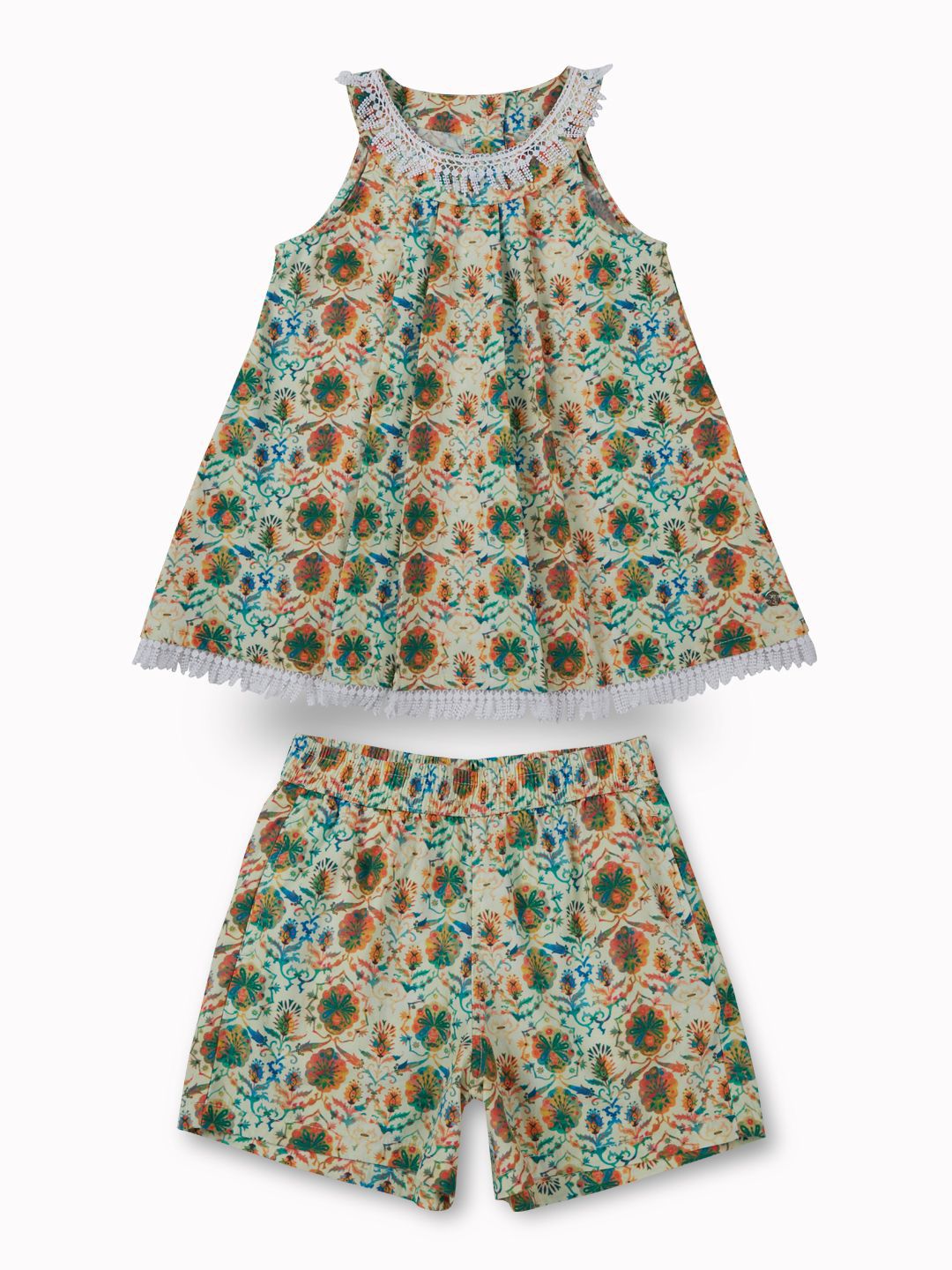 Gini and Jony Girls Printed Sleeveless Round Neck Pure Cotton Top With Shorts