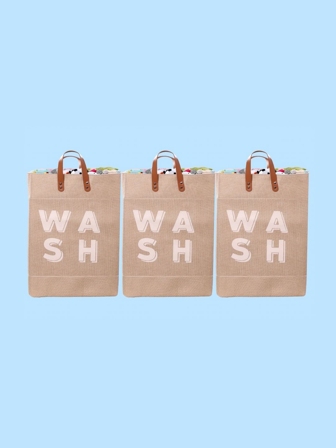 Stylista 3-Pcs Beige Printed Durable & Foldable Laundry Bag with Handle