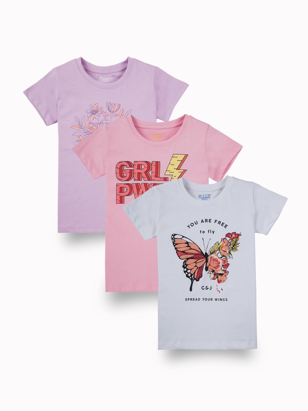 Gini and Jony Girls Pack Of 3 Half Printed Cotton Top