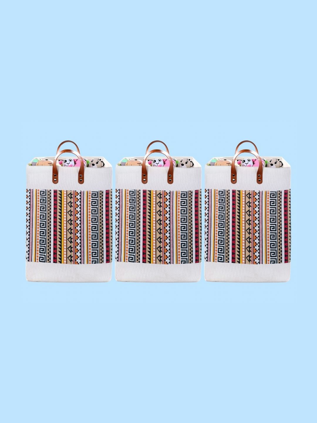 Stylista 3-Pcs White & Black Printed Durable & Foldable Laundry Bag with Handle