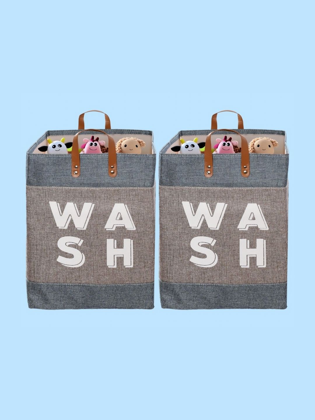 Stylista 2-Pcs Brown & Grey Printed Durable & Foldable Laundry Bag with Handle