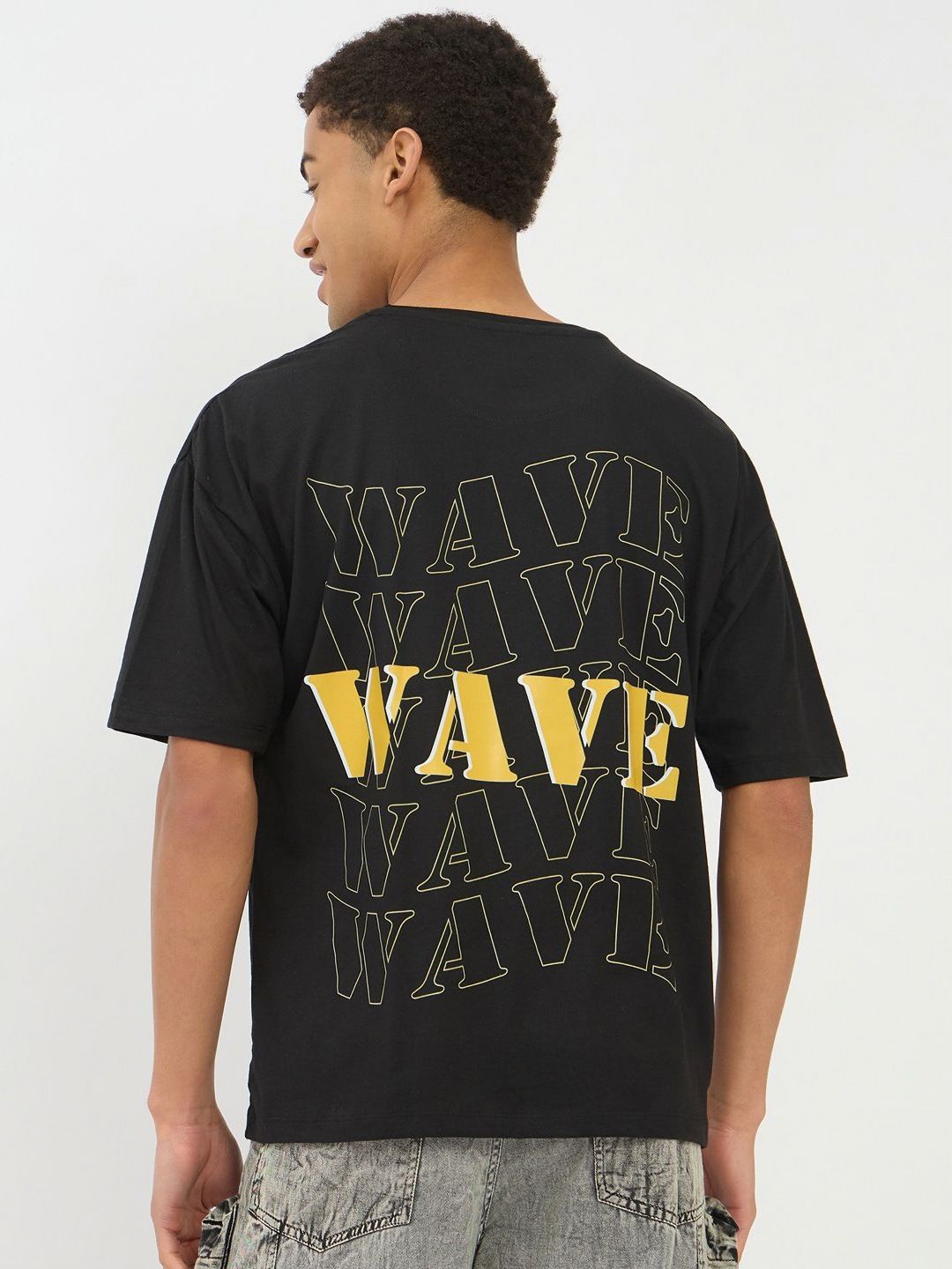 Mast & Harbour Typography Printed Round Neck Short Sleeves Pure Cotton Relaxed Fit T-shirt