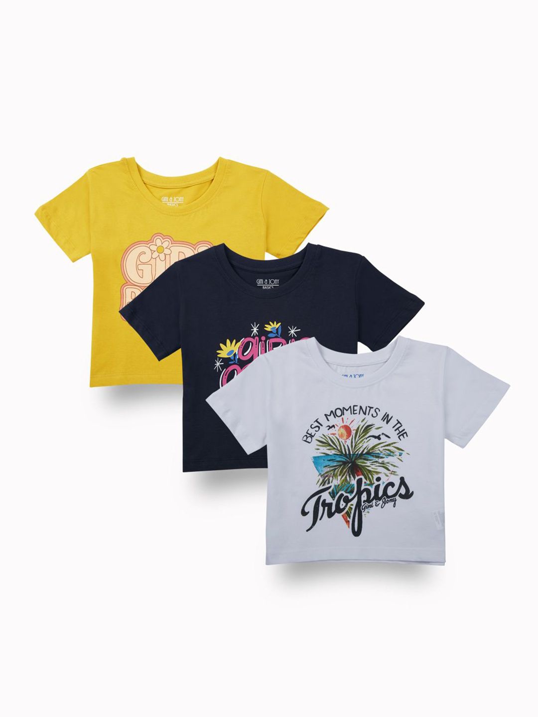 Gini and Jony Pack Of 3 Girls Graphic Printed Regular Top