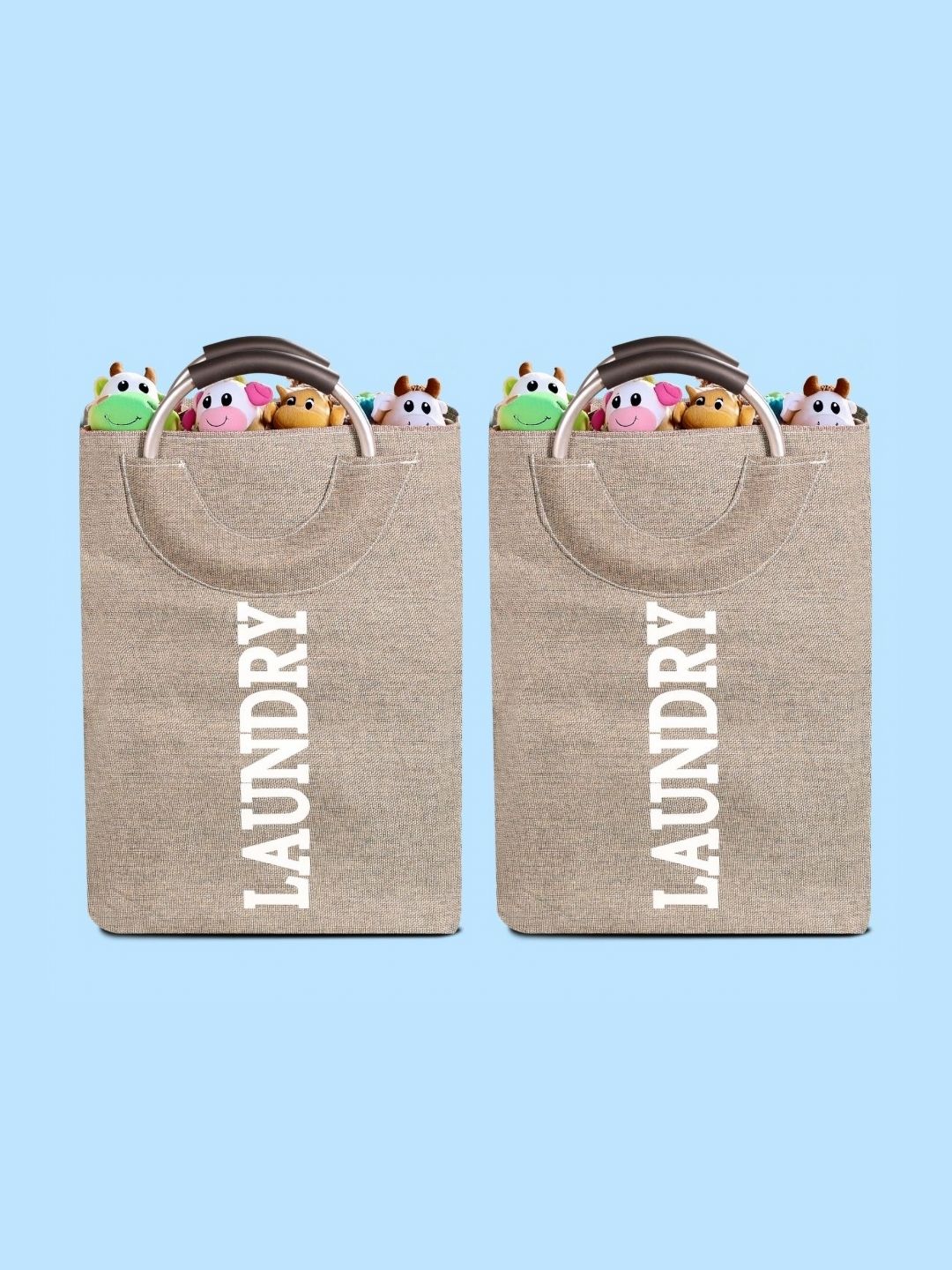 Stylista 2-Pcs Grey Printed Durable & Foldable Laundry Bag with Metal Handle