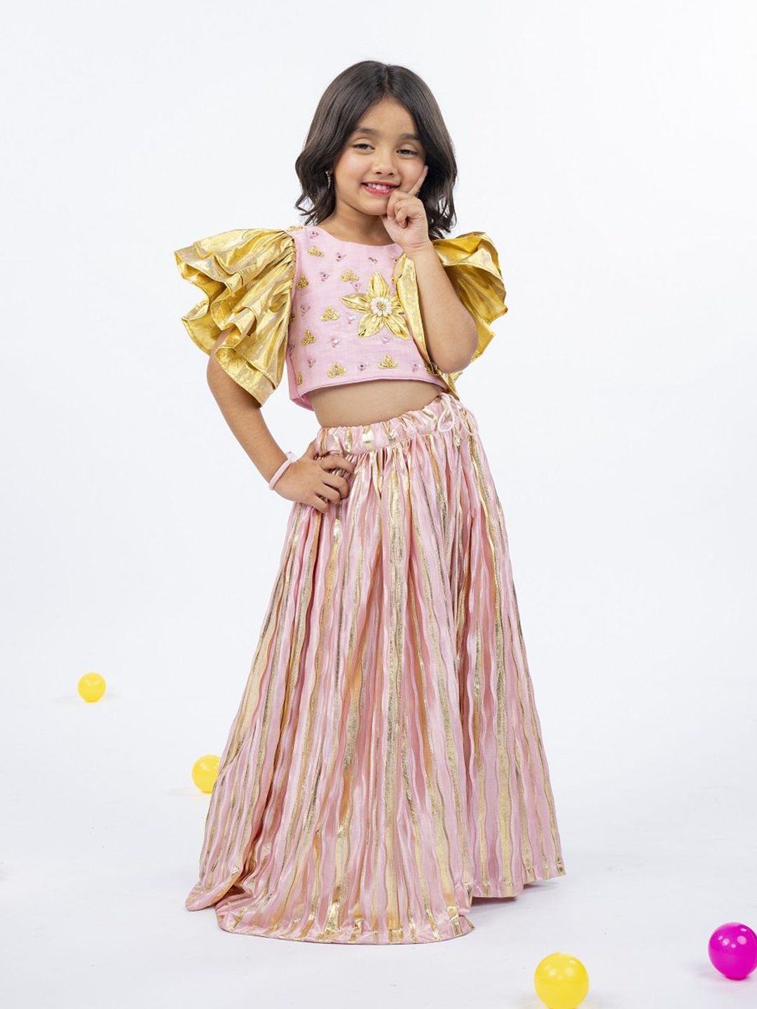 Jilmil Girls Embellished Beads And Stones Ready To Wear Lehenga & Blouse