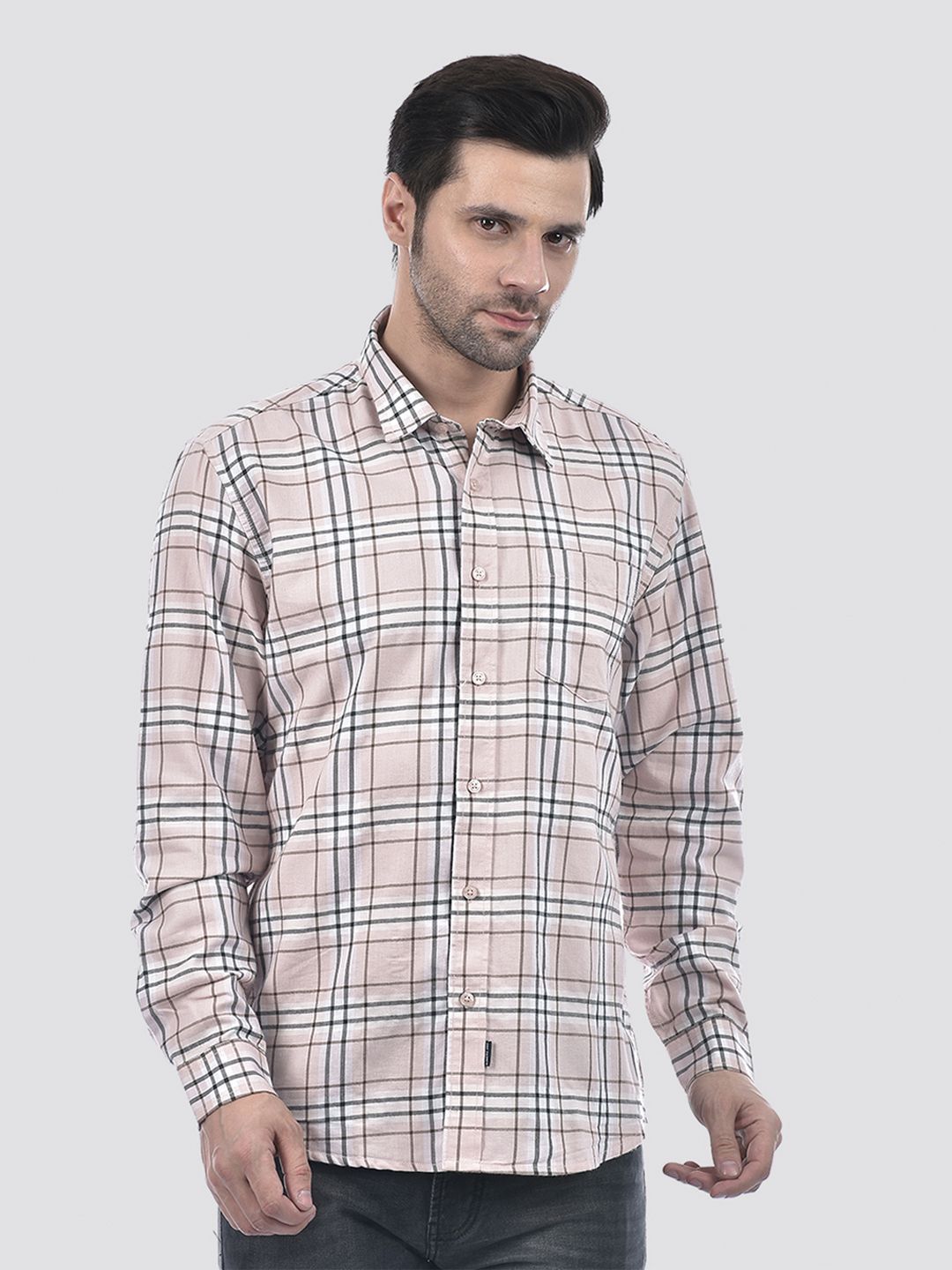 Numero Uno Tartan Checks Spread Collar Long Sleeves Cotton Casual Shirt