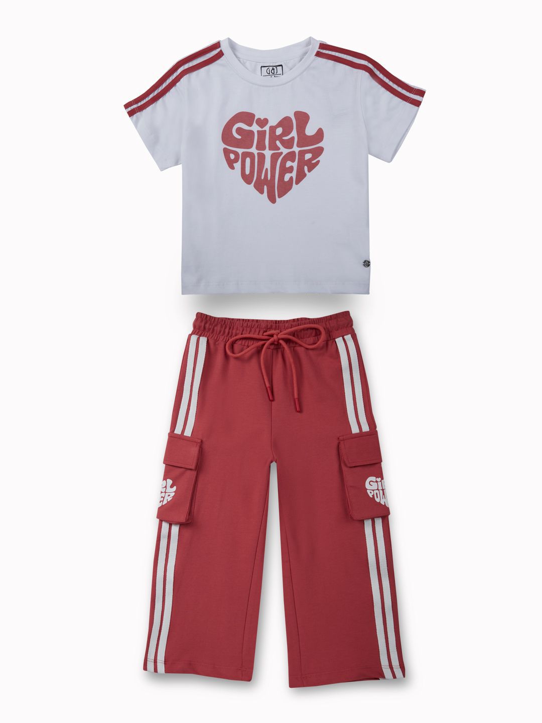 Gini and Jony Girls Printed Round Neck Pure Cotton T-shirt With Trousers