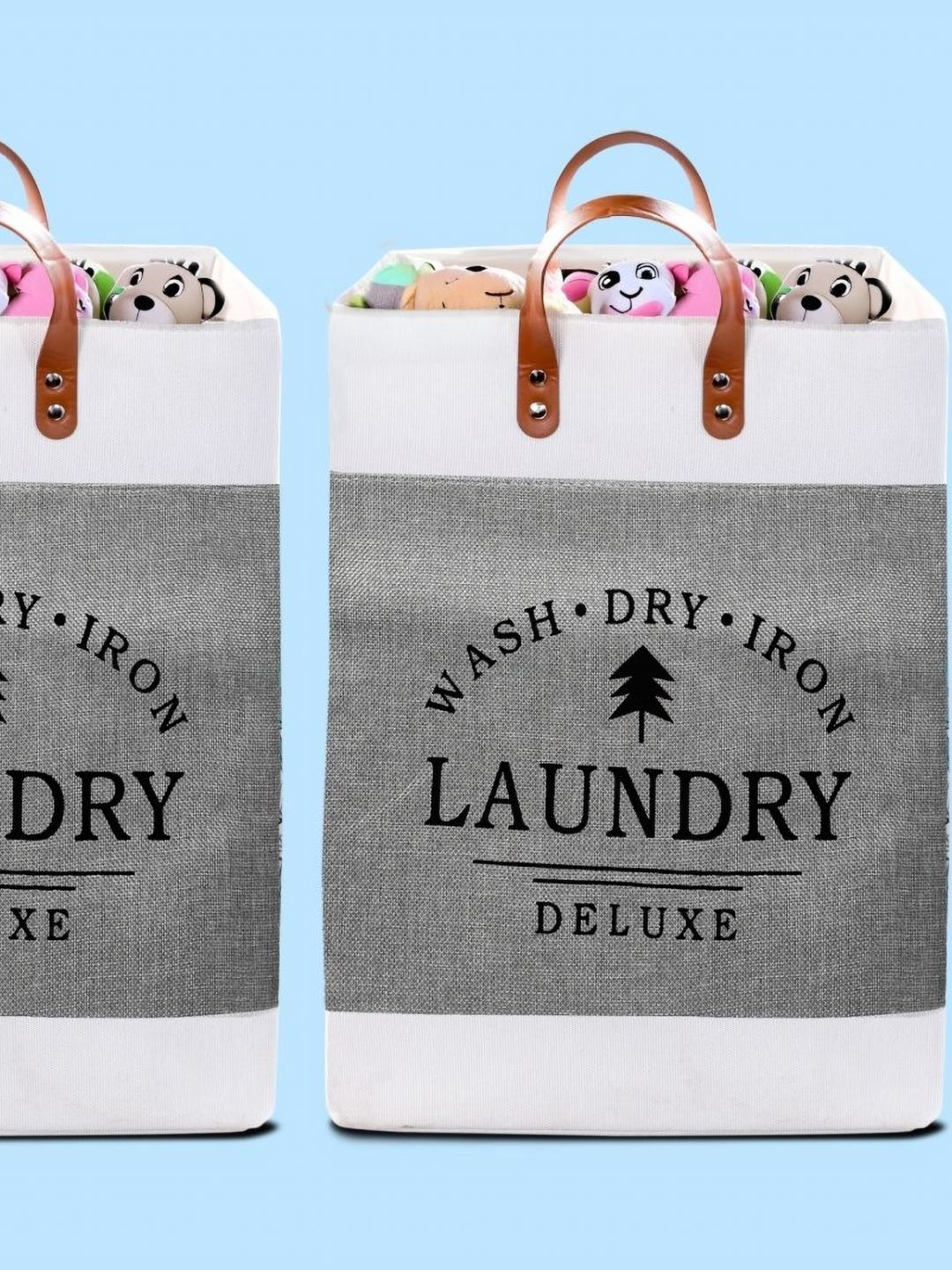Stylista 2-Pcs Grey Printed Durable & Foldable Laundry Bag with Handle