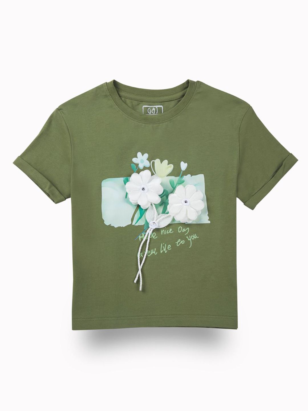 Gini and Jony Girl's Graphic Printed Applique Cotton Crop Top