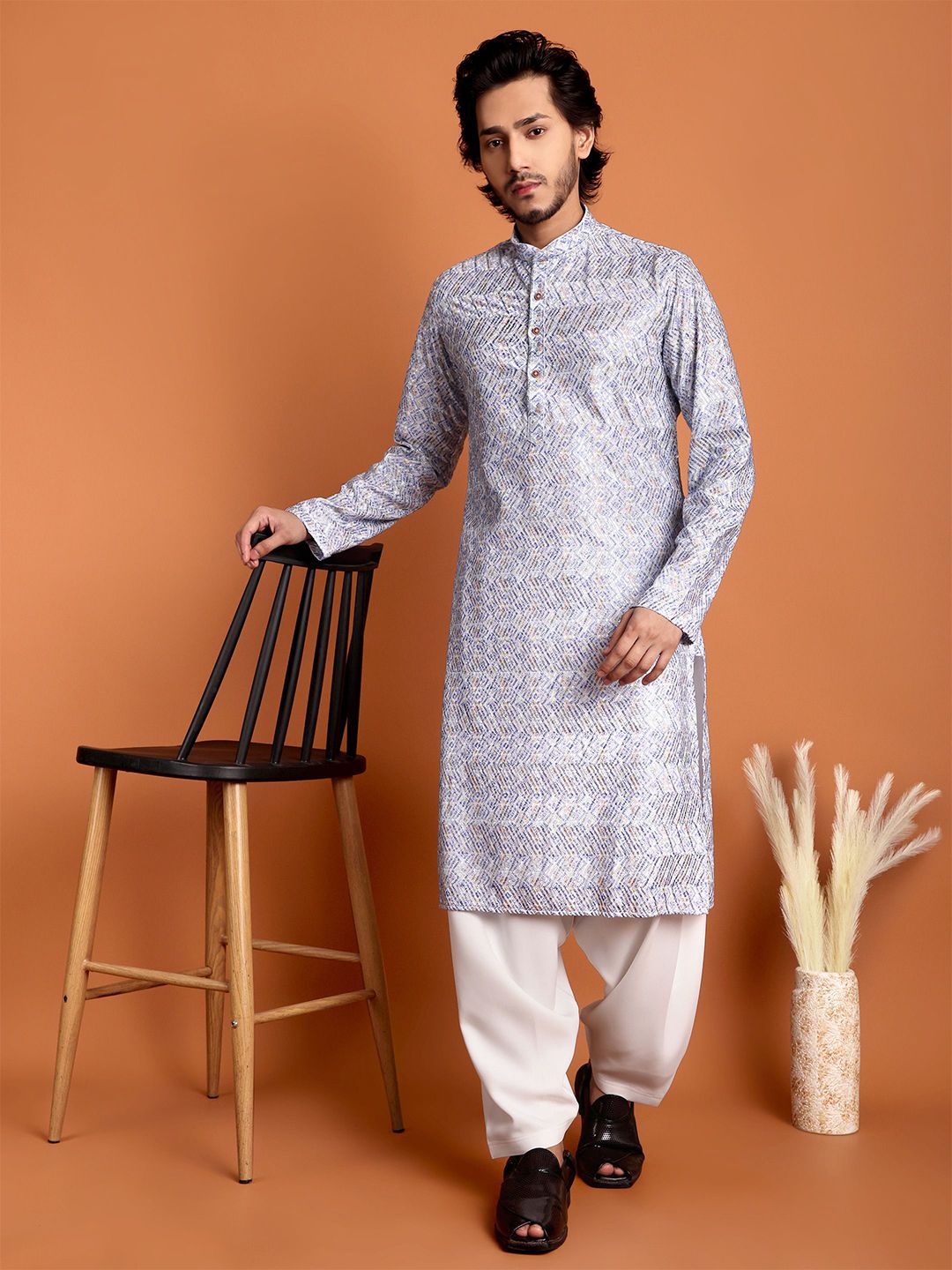 Tibra Men Geometric Printed Festive Straight Kurtas
