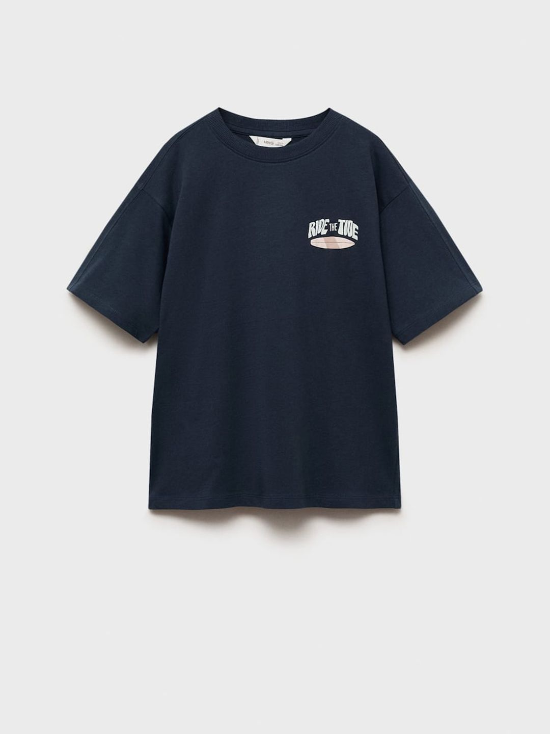 Mango Kids Boys Typography Printed Drop-Shoulder Sleeves Pure Cotton T-shirt