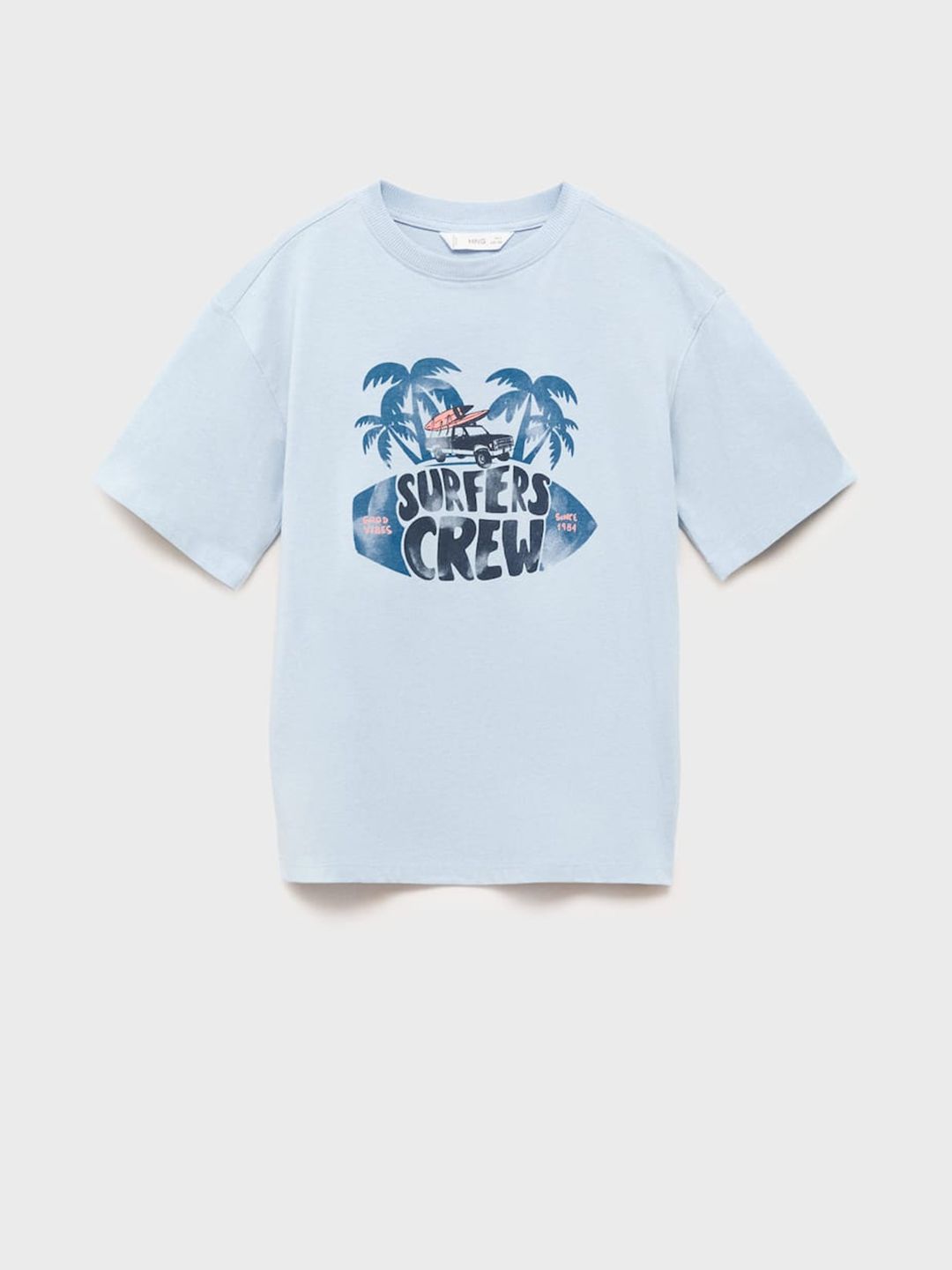 Mango Kids Boys Graphic Printed Drop-Shoulder Sleeves Tropical Pure Cotton Relaxed Fit T-shirt